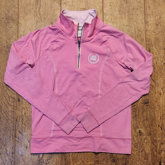 PINK VICTORIA'S SECRET Quarter 1/4 Zip Pink Sweatshirt - Small - Picture 1 of 6